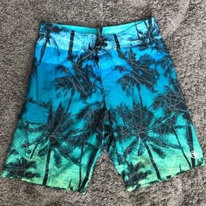 Ocean Current Tropical Palm Tree Pattern Blue Green Trunks